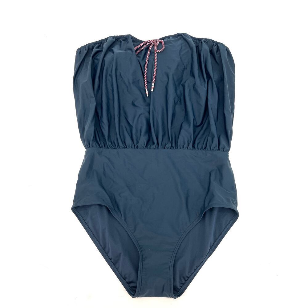 TOMMY HILFIGER Women's Navy Blue Blouson  One Piece Swimsuit 16 NEW